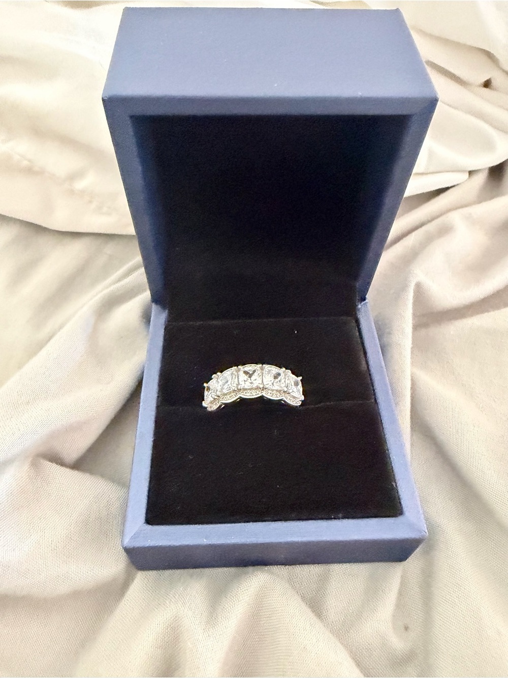 Italo 5 Stone Emerald Cut White Sapphire Sterling Silver Ring